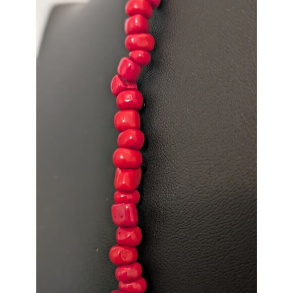 Vintage Long Strand Czech Cranberry Red Glass Bead Necklace - Picture 4 of 5